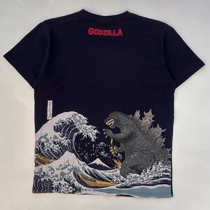 Godzilla Toho T Shirt Sz XL Limited Edition Blue Japanese Woodblock Hokusai Wave